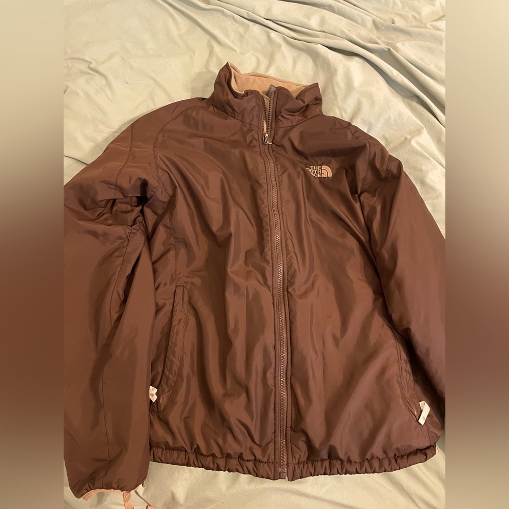 North face lined jacket large brown